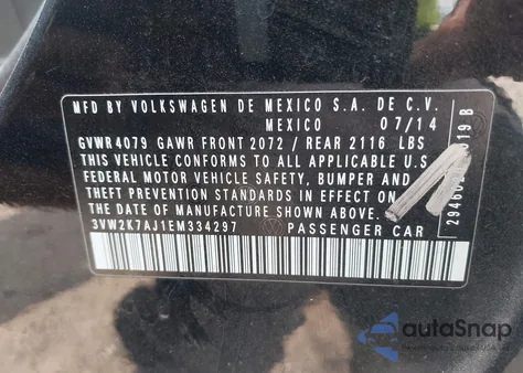 2014 Volkswagen Jetta 2.0L S z USA, uszkodzony, nr VIN 3VW2K7AJ1EM334297